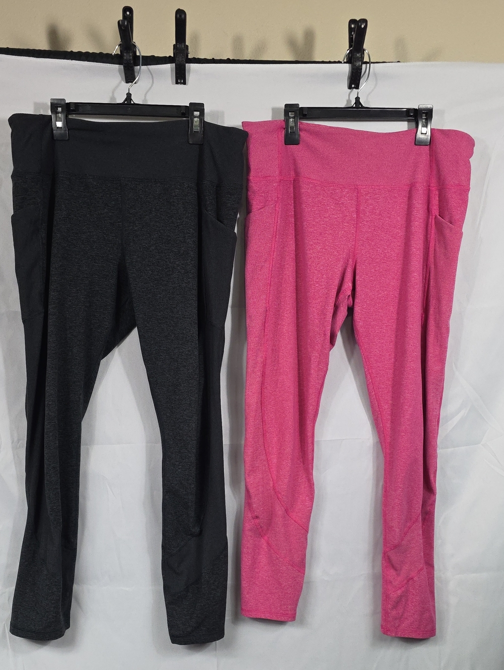 Womens Leggings with Side Pockets Pink & Charcoal Members Mark Size XL (W692)